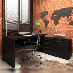 Mesa de Escritório Em L 170cm com Balcão e 3 Gavetas - F5 Office G, Pr