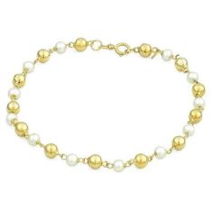 Pulseira Infantil de Ouro 18K Bola com Pérola - Elegancy Joias