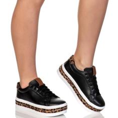 Tênis Feminino Salto Plataforma Animal Print Preto Onça - Shop Estilo 