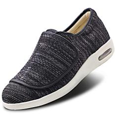 Tênis feminino comprovado para alívio da dor nos pés com suporte de arco, palmilha de espuma viscoelástica larga para caminhada, edema ortopédico, pés inchados, artrite interna/externa, Preto, cinza,