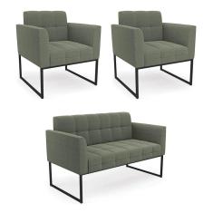 Sofá Namoradeira E 2 Poltronas Industrial Pto Elisa Bouclê Menta D03 - D`rossi