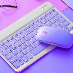 Teclado sem Fio Recarregável + Mouse Slim Roxo com Bluetooth - Genéric
