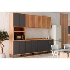 Cozinha Modulada Completa Sauvignon 5 Peças (2Aéreos+2Balcões+1TorreQuente) C5P90 Amendoa/Grafite - Ronipa