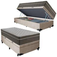 Cama Box Baú Suede Solteiro + Colchão SerenePrime Molas Ensacadas 88x1