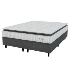 Cama Box Colchão Casal Queen Molas Ensacadas City Pillow Top 158x61cm Hellen Branco/preto Branco/pre