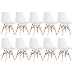 Kit 10 Cadeiras Charles Eames Eiffel Dsw Com Pés De Madeira Clara Branco