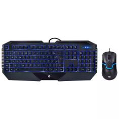 Kit Teclado E Mouse Gamer Hp Gk1100, Usb, Abnt, Led Azul, 1600dpi, Preto