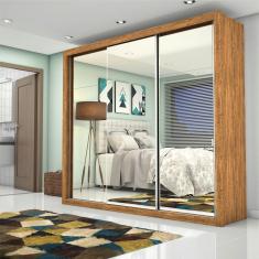 Guarda Roupa Casal Com Espelho 3 Portas De Correr Ilheus Premium Cinamomo-branco