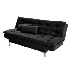 Sofá Cama 3 Lugares Pratic Veludo Liso Preto - Império Estofados