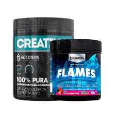 Kit: Creatina Monohidratada Pote 300g 100% Pura + Pré-Treino Flames 200g - Soldiers Nutrition-Unissex