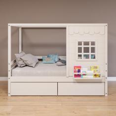 Cama Casinha Reta Com 02 Gavetas Madeira Maciça Branco Housin