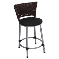 Banqueta Baixa Prata com Encosto Junco Argila Assento Preto - Fortmix