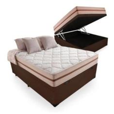Cama Box Baú Casal Tecido Sintético Marrom com Colchão Pillow Angel Mo