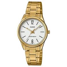 Relogio Feminino Dourado Fundo Branco Pulseira Aço