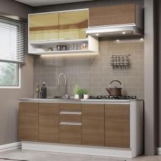 Cozinha Completa Madesa Glamy 200003 com Armário e Balcão (Sem Tampo e Pia) - Branco/Rustic