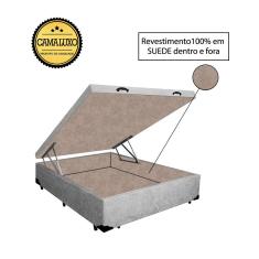 Cama Box Baú Luxo Blindado Casal AColchoes Suede Cinza 49x138x188