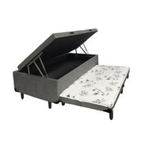 Cama Box Baú Solteiro Com Auxiliar Suede Cinza (Espuma só na Auxiliar)