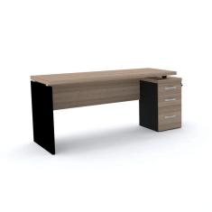 Mesa Pé Painel com Gaveteiro 3 Gavetas PE40 em MDP 164 x 60 cm Cor Noce Naturalle Base Preta