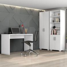 Conjunto Home Office 3 Peças com Escrivaninha Gávea e 2 Armários Espresso Móveis Branco
