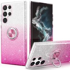 PeeTep Capa para Galaxy S22 Ultra, Capa Slim Fit Glitter Brilhante com Suporte de Anel de 360° Suporte Magnético para Carro Absorvente de Choque Capa Durável para Galaxy S22 Ultra 17.3 cm para Meninas
