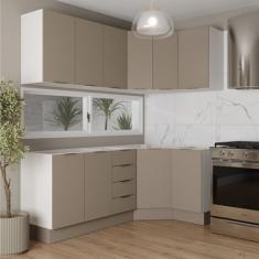 Cozinha Modulada 6 Peças sem Tampo com Rodapé 3 Aéreos e 3 Balcões Ipanema Cabecasa Madeiramadeira Fendi Trama