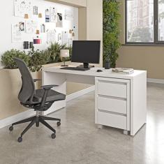 Mesa de Escritório 150cm com Gaveteiro com Rodízio Ficus Cabecasa Madeiramadeira Branco