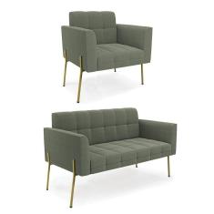 Namoradeira E Poltrona Pé De Ferro Dourado Elisa Bouclê D03 - D`rossi Cor Menta