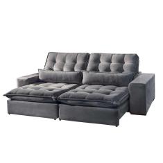 Sofá Bruna 2 Lugares Retrátil E Reclinável 2.10m Suede Móveis Mix Cinza Claro