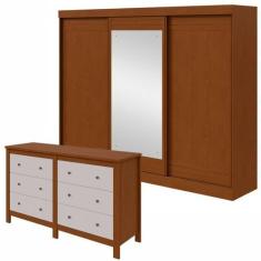 Conjunto de Guarda-roupa 3 Portas 4 Gavetas Nice com Espelhoe Cômoda M