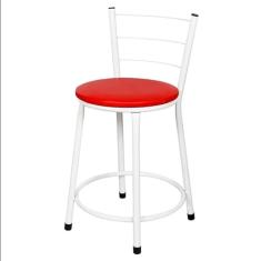 Banqueta Baixa Para Cozinha Branca Assento Vermelho