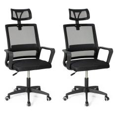 Kit 2 Cadeiras De Escritório Giratória Executiva Pro Com Regulagem De Altura - Preto