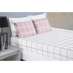 Jogo De Lençol Casal 3 Peças Estampado Percal 200 Fios Austin Grid - L