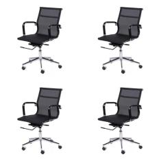 Conjunto 4 Cadeiras de Escritório com Rodízios Tela Baixa OR Design Preto