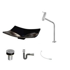 Kit Cuba F44 C/Torneira Link 1062 Metal + Válvula Click 1''B (2,6cm) + Sifão Cromado + Flexível Preto
