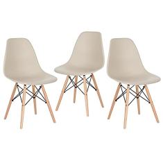 Loft7, Kit 3 Cadeiras Charles Eames Eiffel Dsw Com Pés De Madeira Clara Versátil Assento Em Polipropileno Sala De Jantar Cozinha Escritório Bar E, Nude