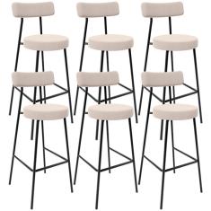 Kit 06 Banquetas Altas Cozinha Bar Sala De Jantar Em Aço Milão L02 Suede Bege - Lyam Decor