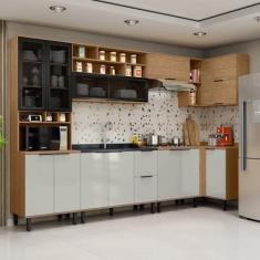 Cozinha Modulada Toscana 7 Peças Mdf com Paneleiro 1 Forno e Armários Canto Freijó/Off White