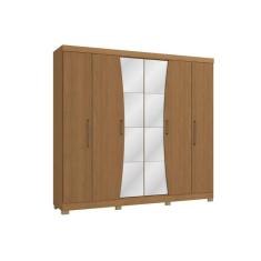 Guarda Roupa Casal 6 Portas e 3 Gavetas c/ Espelho e Pés CB1PM556 Canela - Kappesberg
