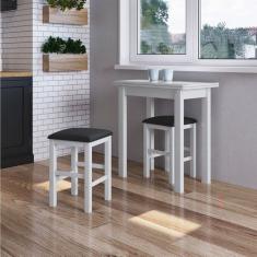 Conjunto Mesa para Sala de Jantar Dobrável com 4 Banquetas Branco