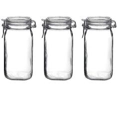 3 Potes hermético 1,5 Litro (1500ml) Fido Rocco Bormioli de vidro transparente com tampa para armazenamento de alimentos
