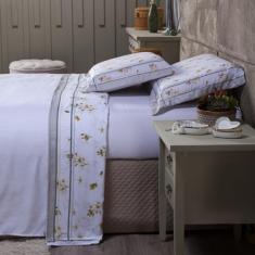 Jogo de Cama Maya Branco/Caqui King 04 Peças - Micropercal 180 Fios - 