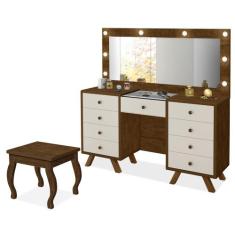 Penteadeira Camarim com espelho banqueta LED Luapa Mila - Malbec/OFF W