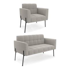 Sofá Namoradeira E Poltrona Pé Ferro Pto Elisa Bouclê D03 - D`rossi Cor Cinza