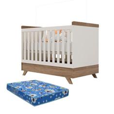 Berço Americano Retro Vitória Off White Carvalho com Colchão Ortobom  