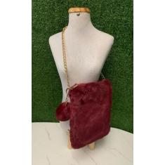 Bolsa Pelo Transversal Com Alça Dourada Com Ziper E Pompom  20CMX15,5C