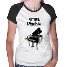 Baby Look Raglan Futura Pianista - Foca na Moda, Branco, Preto, P