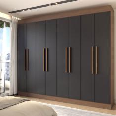 Guarda-Roupa Casal Diplomata 8 Portas 4 Gavetas 100% Mdf Castanho/Preto - Panorama Móveis