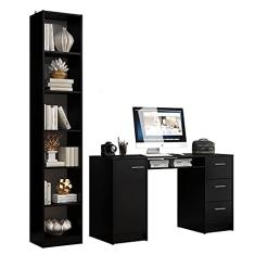 Escrivaninha Madesa Alaska + Estante Livreiro 6906 - Preto