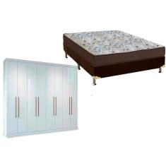 Cama Box Casal + Colchão D45 Ortobom + Guarda Roupa Master Vip 8.4 Branco