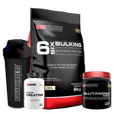 KIT - Hipercalórico Bulking Protein 6kg + Creatina 300g + Glutamina 300g + Coqueteleira- BB-Unissex